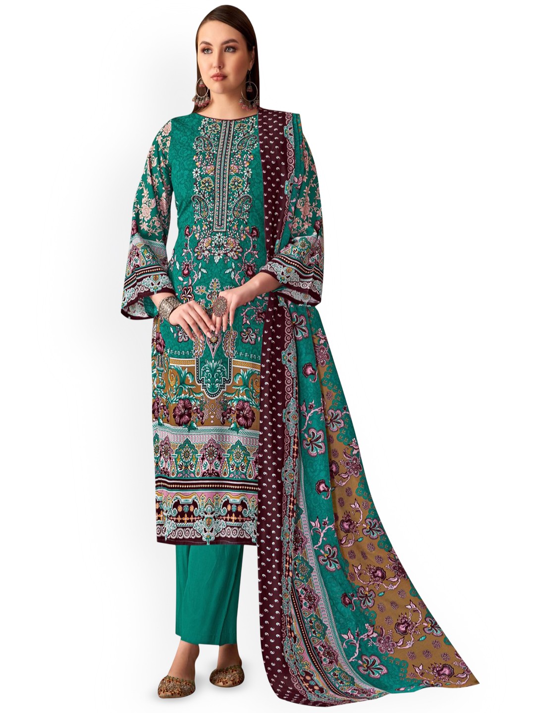 

DRAVINAM Trends Embroidered Viscose Rayon Unstitched Dress Material, Green