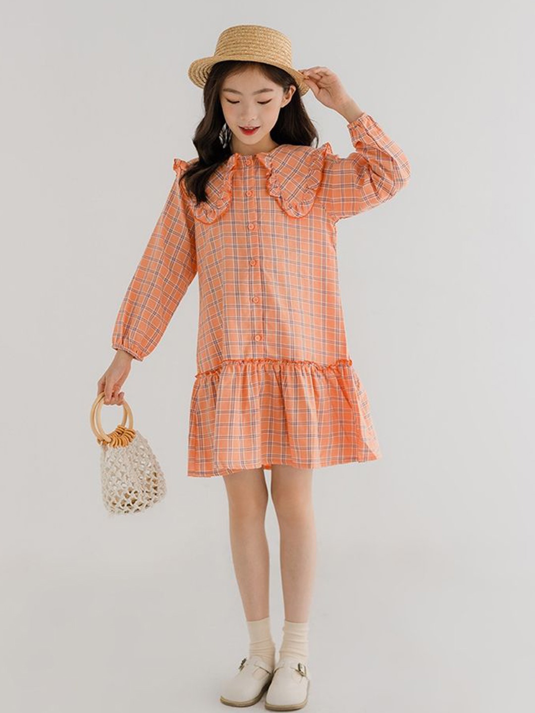 

LULU & SKY Striped Puff Sleeve A-Line Dress, Orange