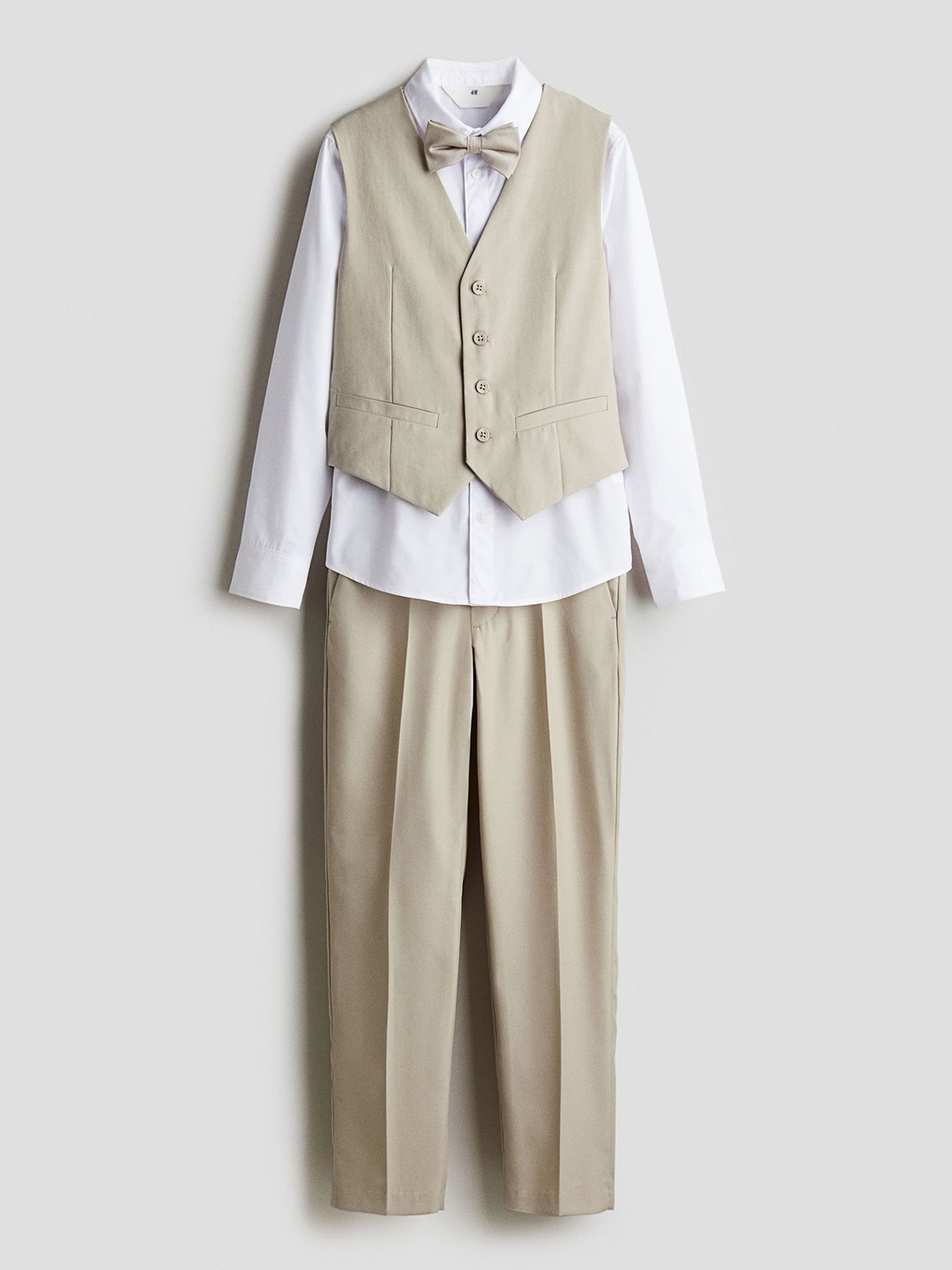 

H&M 3-Piece Dressy Set With A Bow Tie, Beige