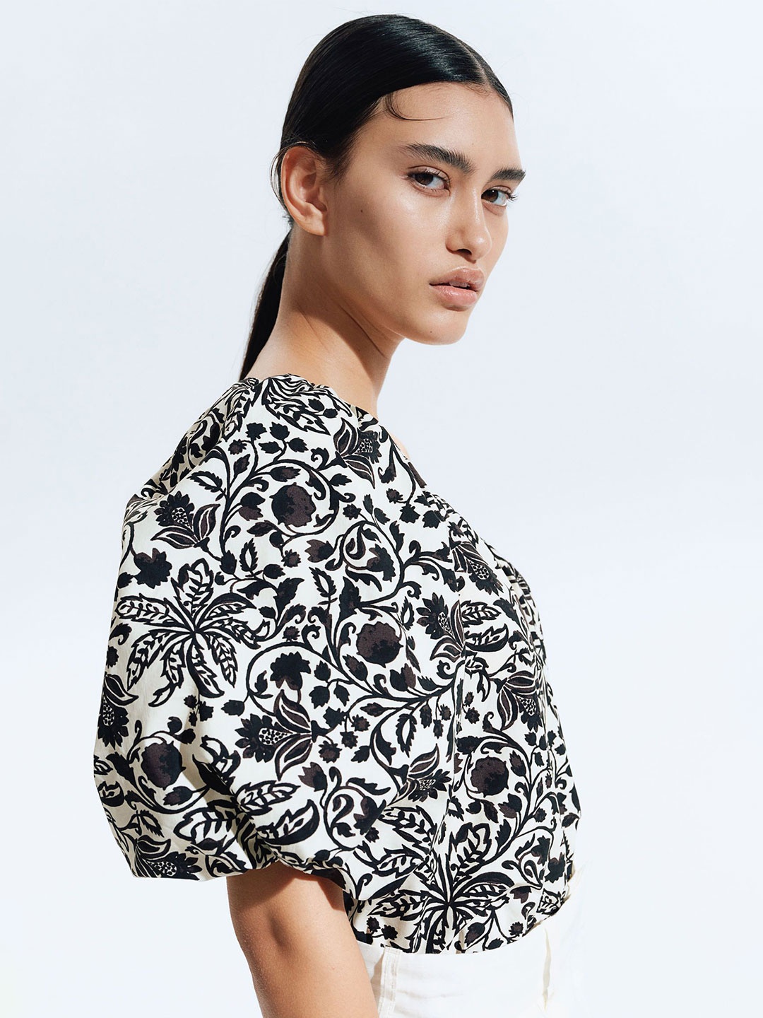 

H&M One-Shoulder Poplin Blouse, White