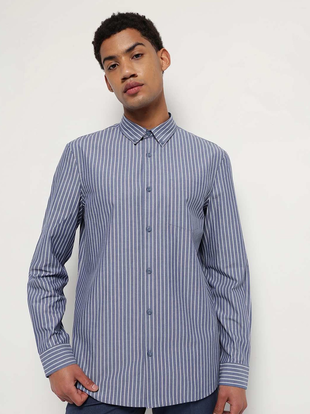 

Marks & Spencer Men Opaque Striped Casual Shirt, Blue