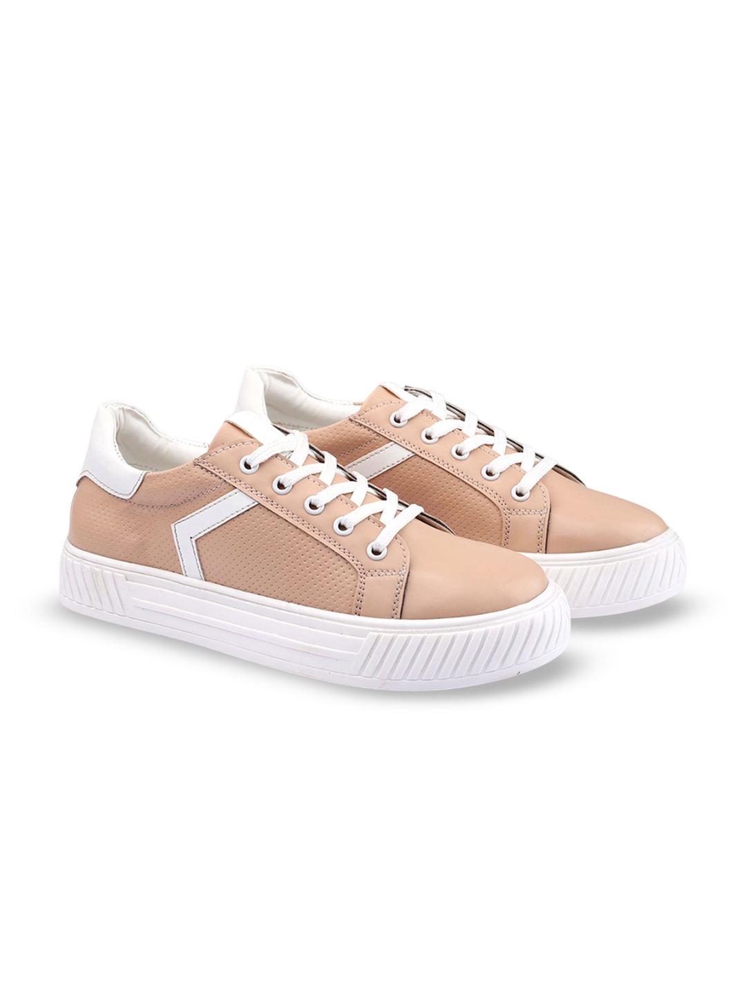 

riffway Women Colourblocked PU Sneakers, Nude
