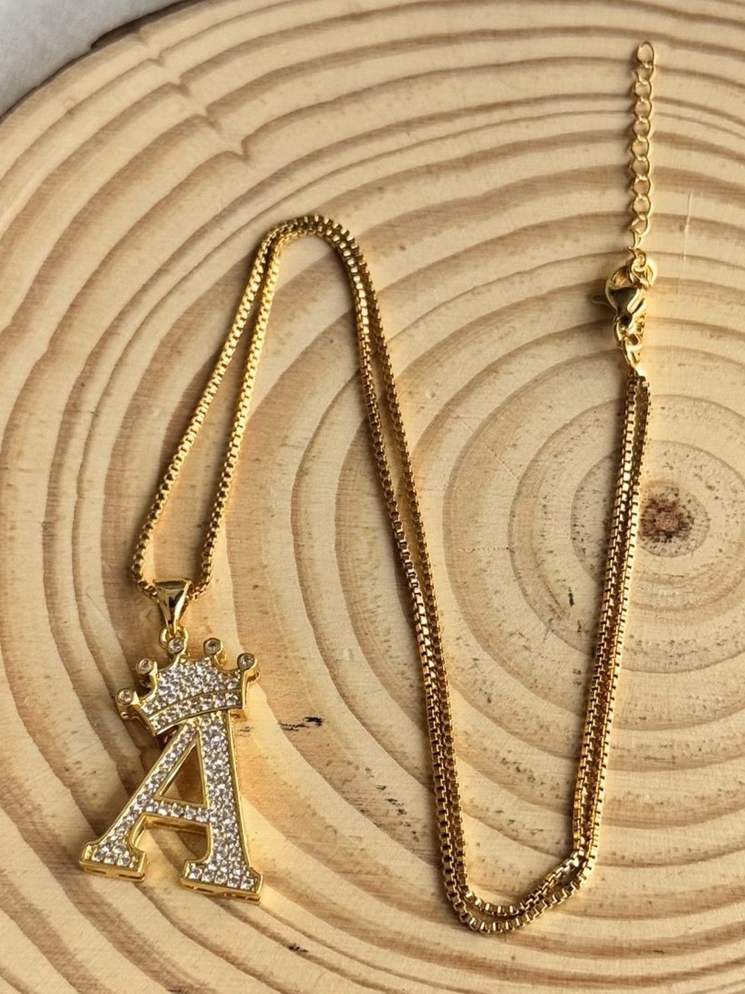 

The Jewellery Tale Gold-Plated Initial 'A' Crowned Pendants with Chains