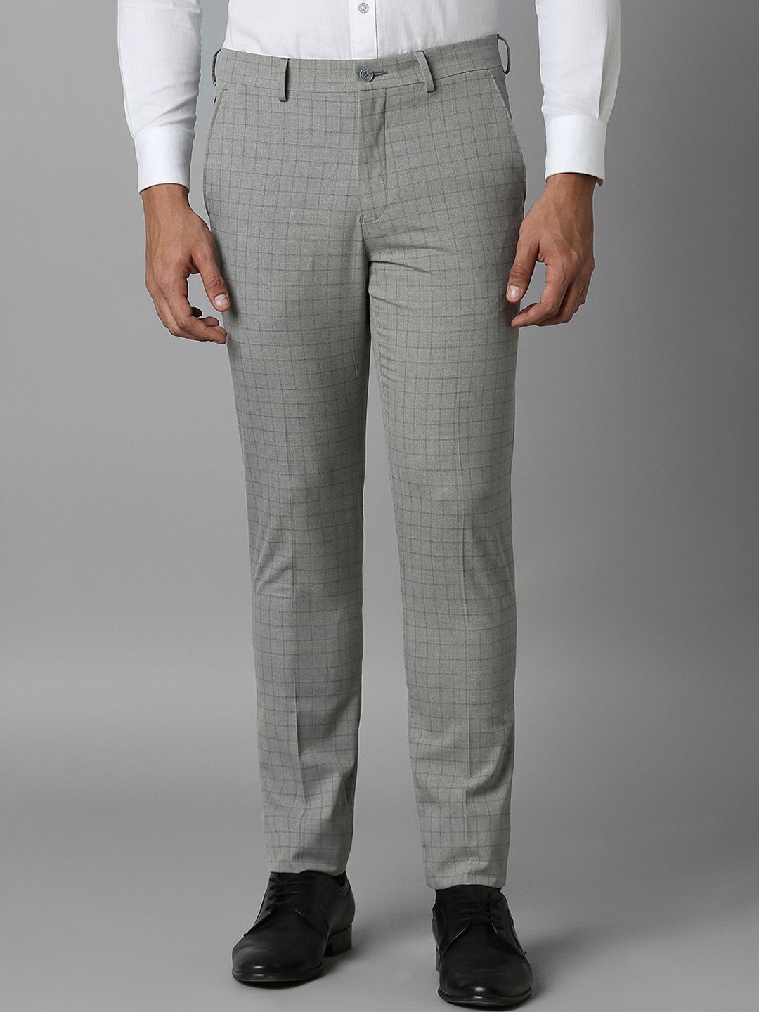 

Louis Philippe Men Checked Slim Fit Trousers, Grey