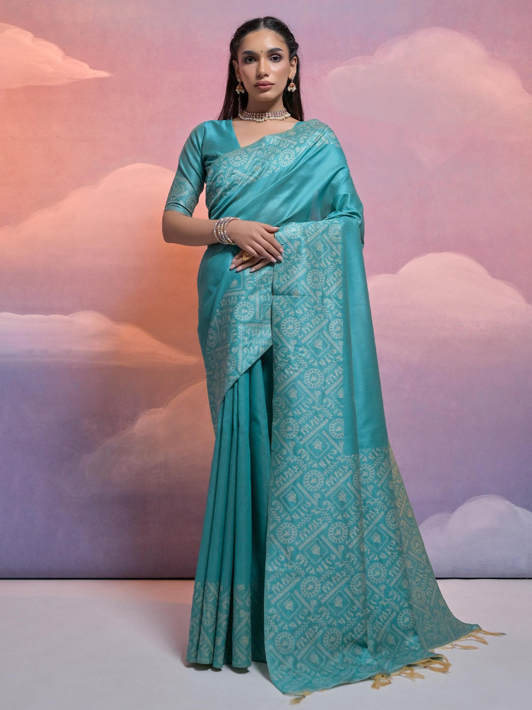 

Divyadham Textiles Pure Silk Banarasi Saree, Turquoise blue