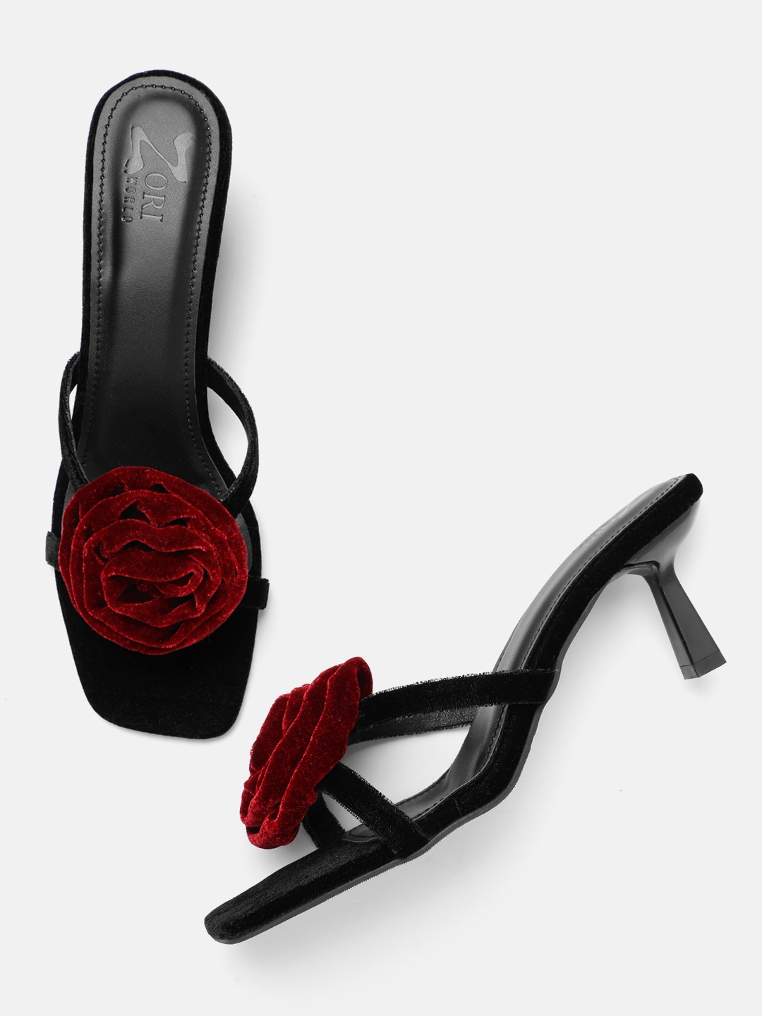 

ZORI WORLD Embellished Velvet Party Slim Heeled Sandals, Black