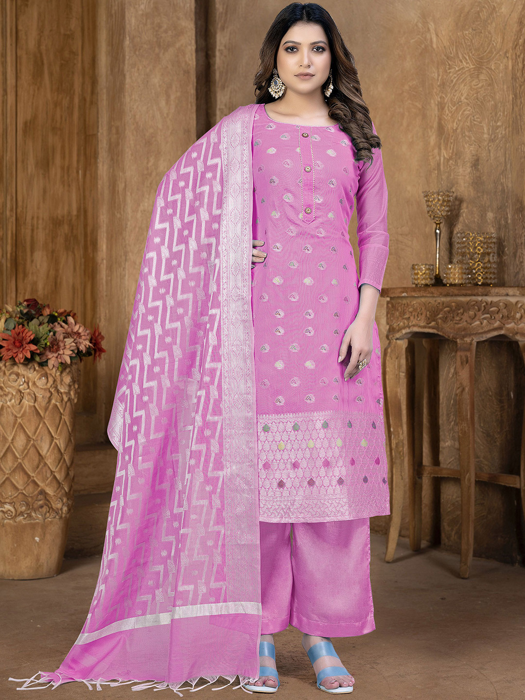 

SAINOOR Semi-Stitched Dress Material, Pink