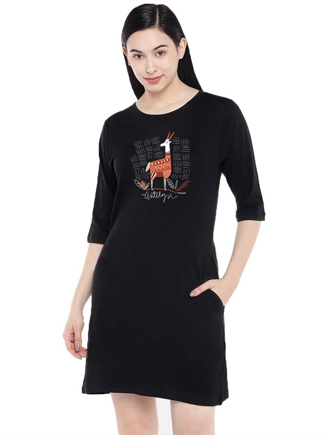 

Moda Rapido Print T-shirt Dress, Black