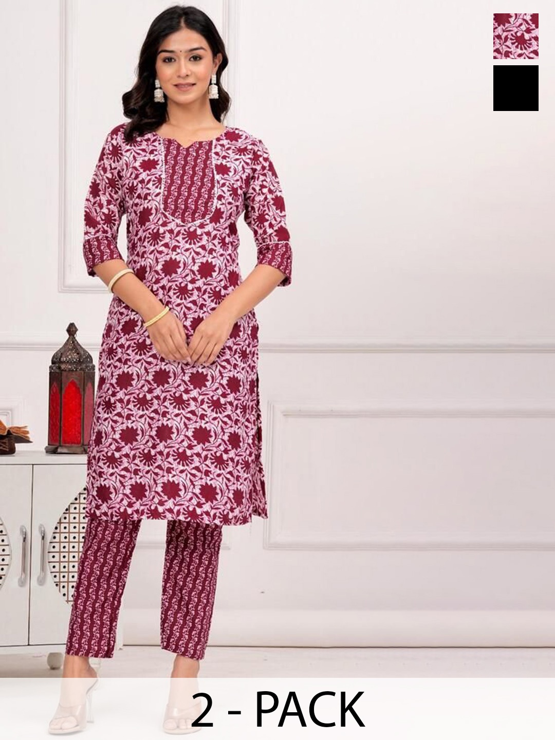 

Moda Rapido Women Ethnic Motifs Printed Regular Kurta with Trousers, Red