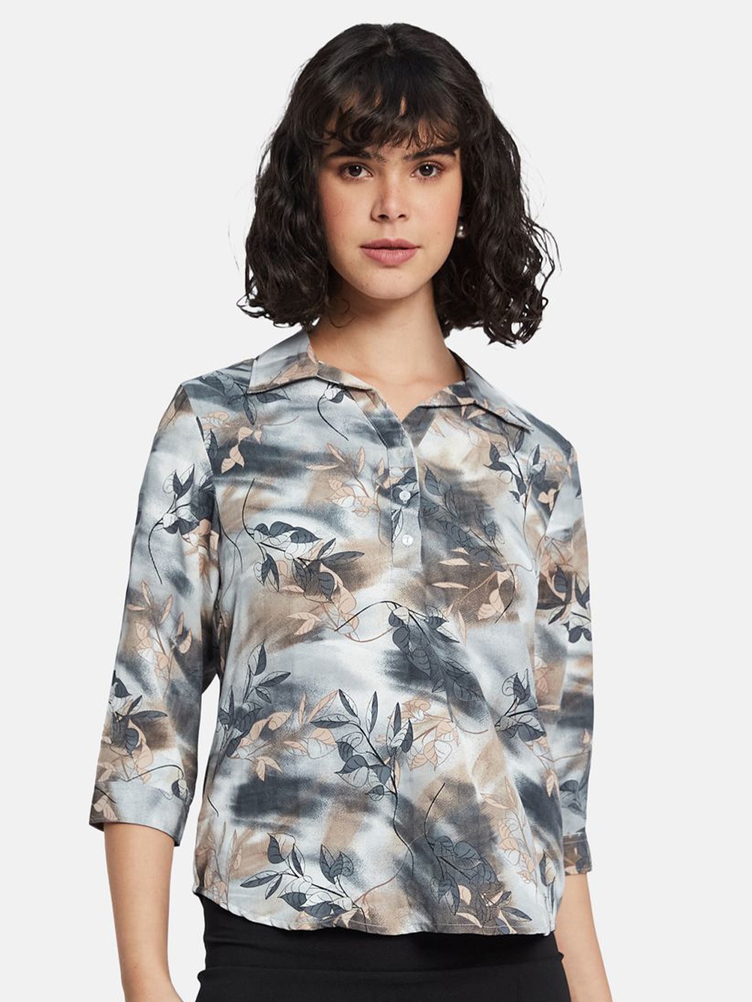 

METTLE Floral Print Cotton Top, Grey