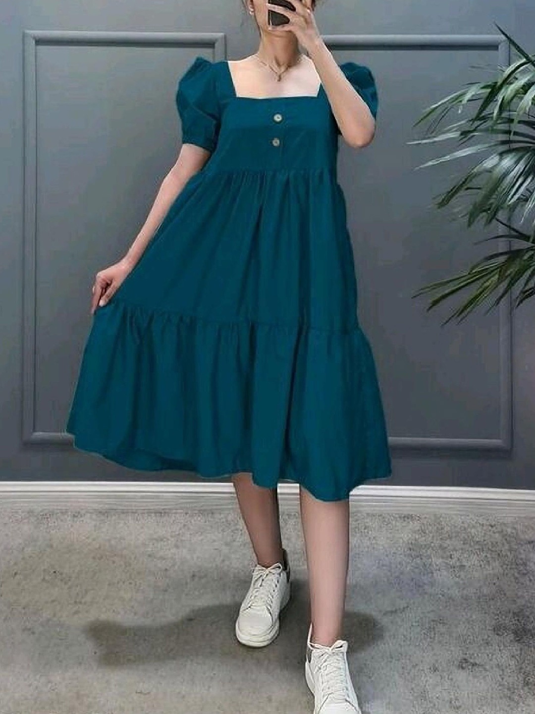 

Jash Creation Applique Crepe Fit & Flare Dress, Blue