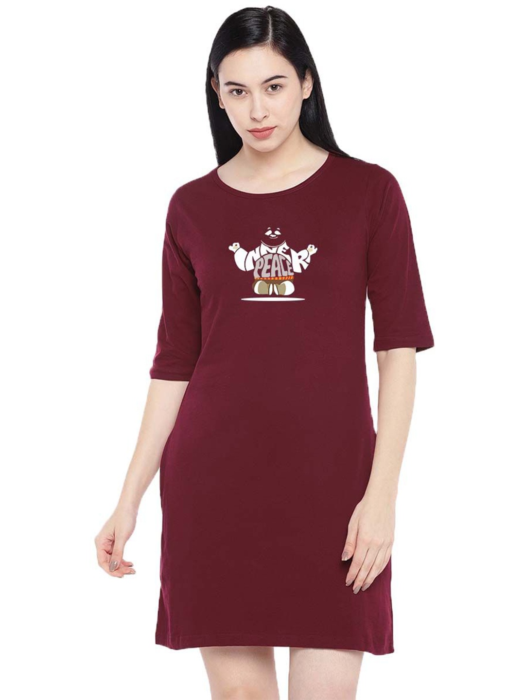 

Moda Rapido Print Cold-Shoulder T-shirt Dress, Maroon