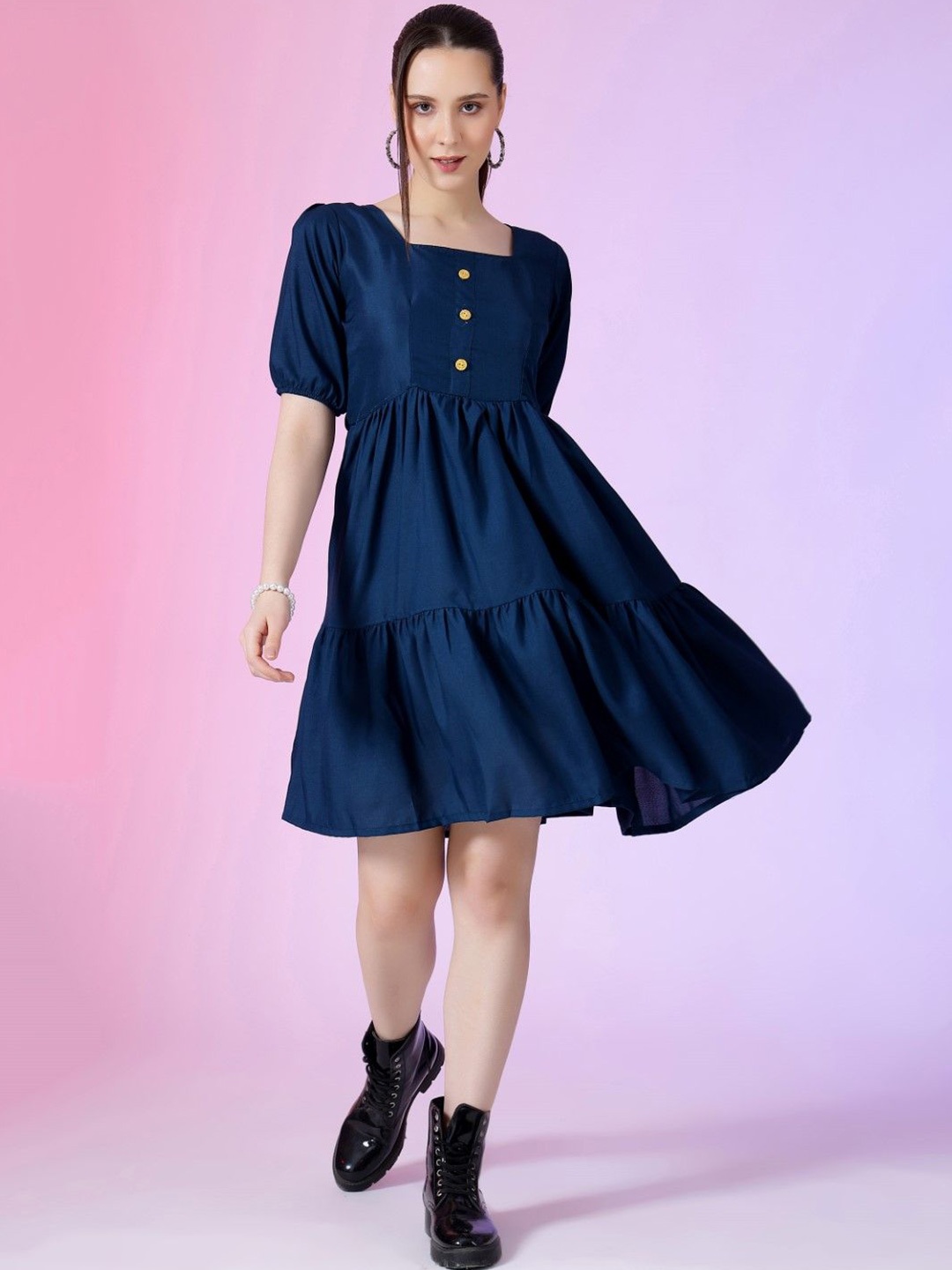 

Raiyani Fashion Applique Crepe Fit & Flare Dress, Blue