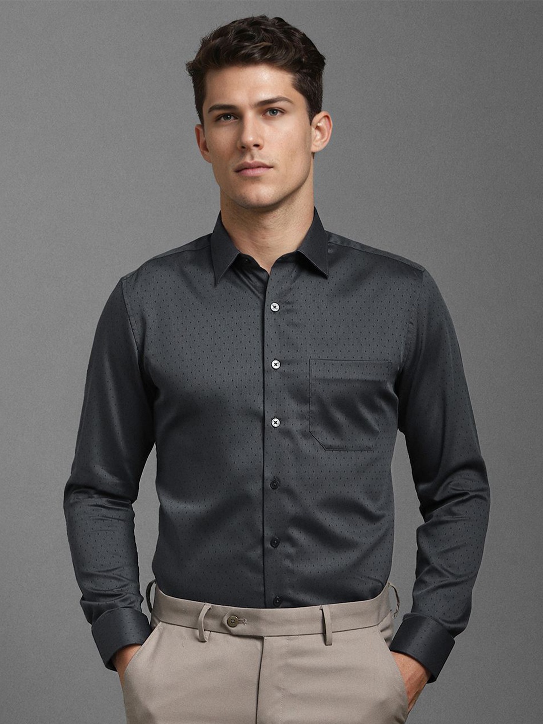 

Louis Philippe Men Slim Fit Opaque Printed Formal Shirt, Grey