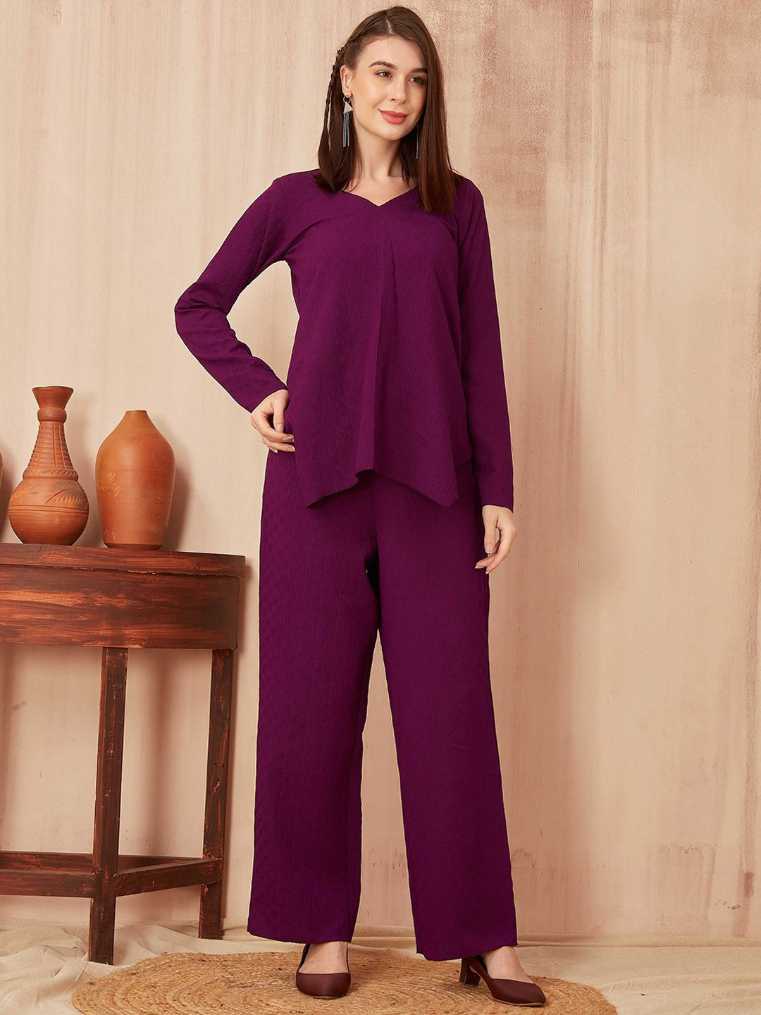 

SHINISHA Round Neck Top With Trousers Co-Ords, Burgundy