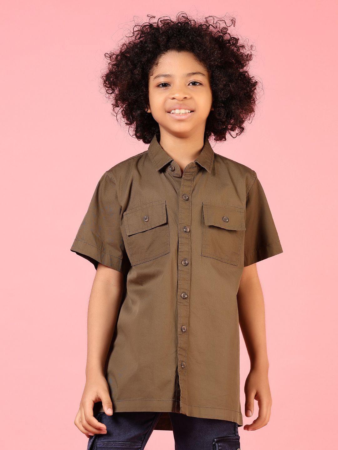 

V-Mart Boys Opaque Casual Shirt, Olive
