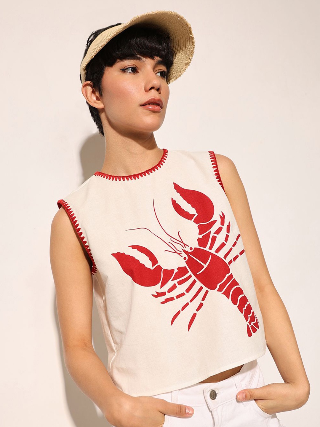 

ONLY Print Cotton Tank Crop Top, White