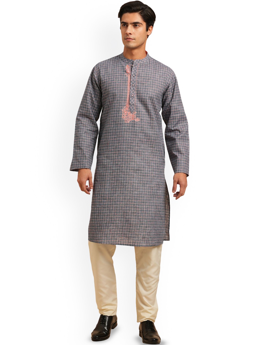 

Arch element Men Striped Thread Work Kurta, Grey