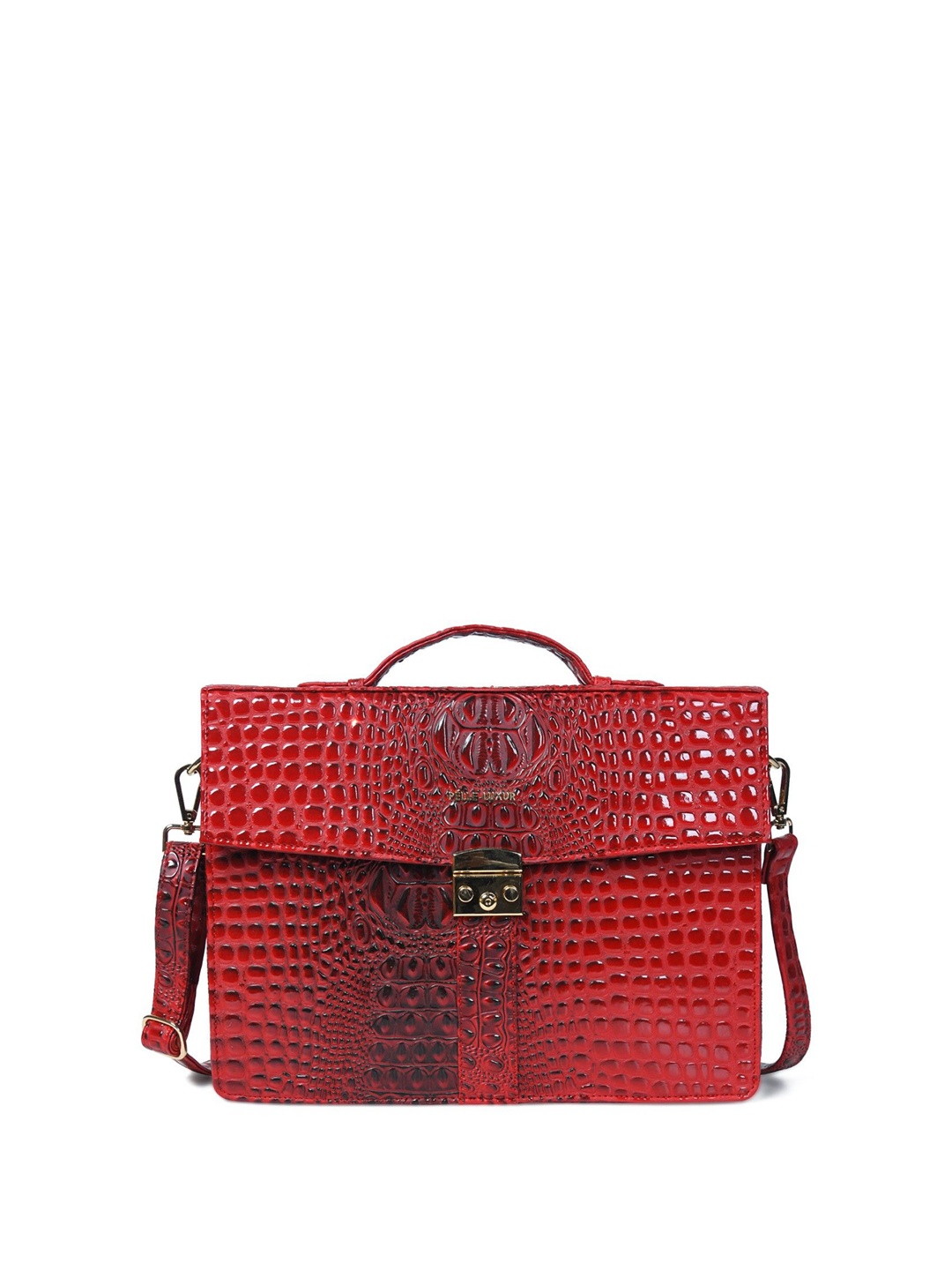 

PELLE LUXUR Textured PU Structured Handheld Bag, Red