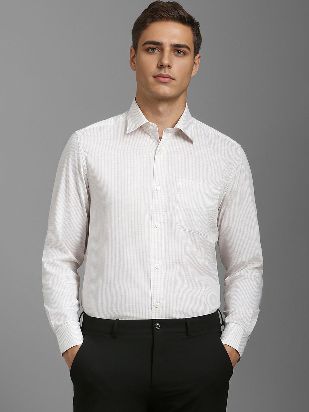 

Louis Philippe Men Opaque Checked Formal Shirt, White