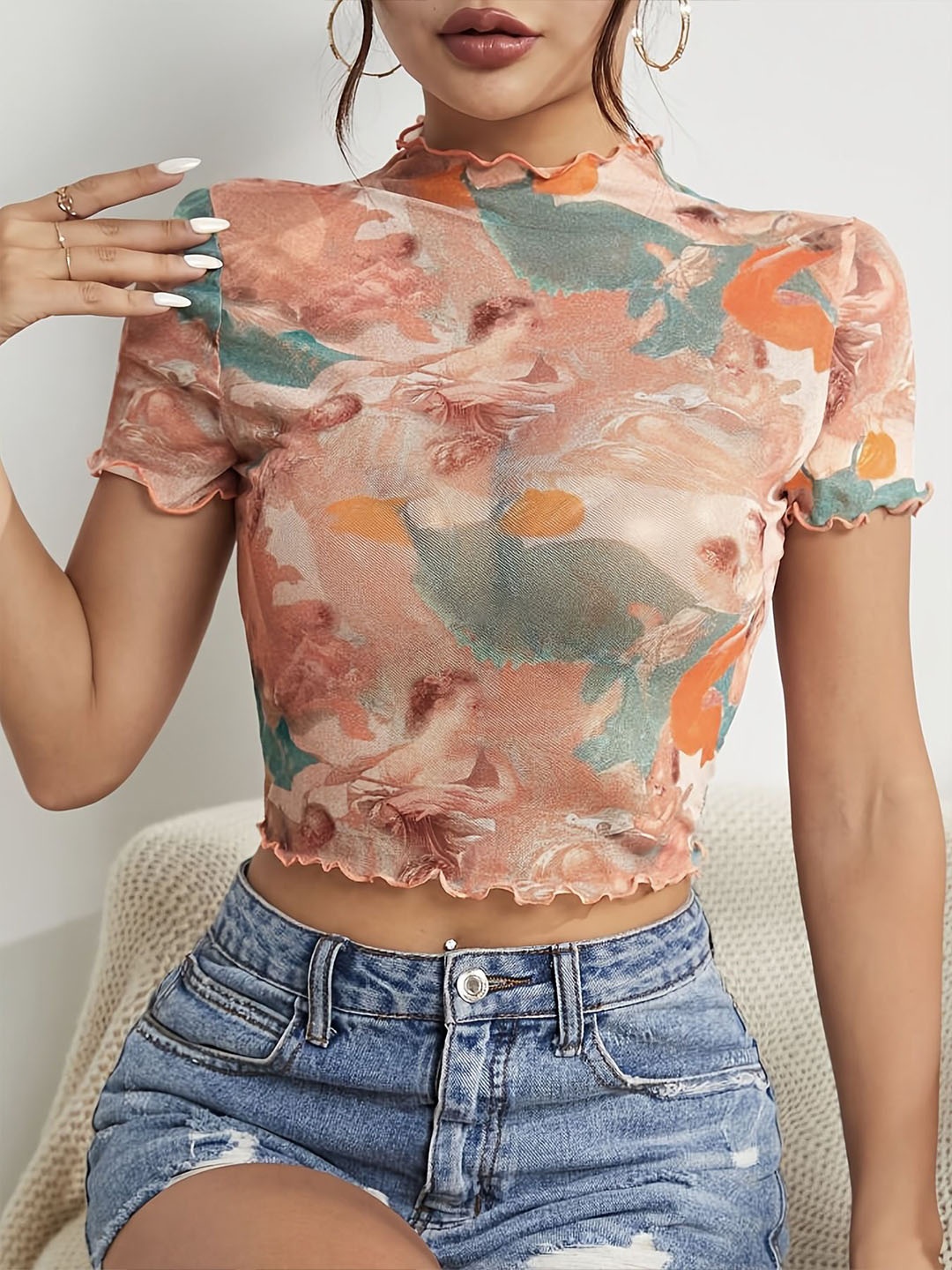 

HERE&NOW Floral Print Crop Top, Red