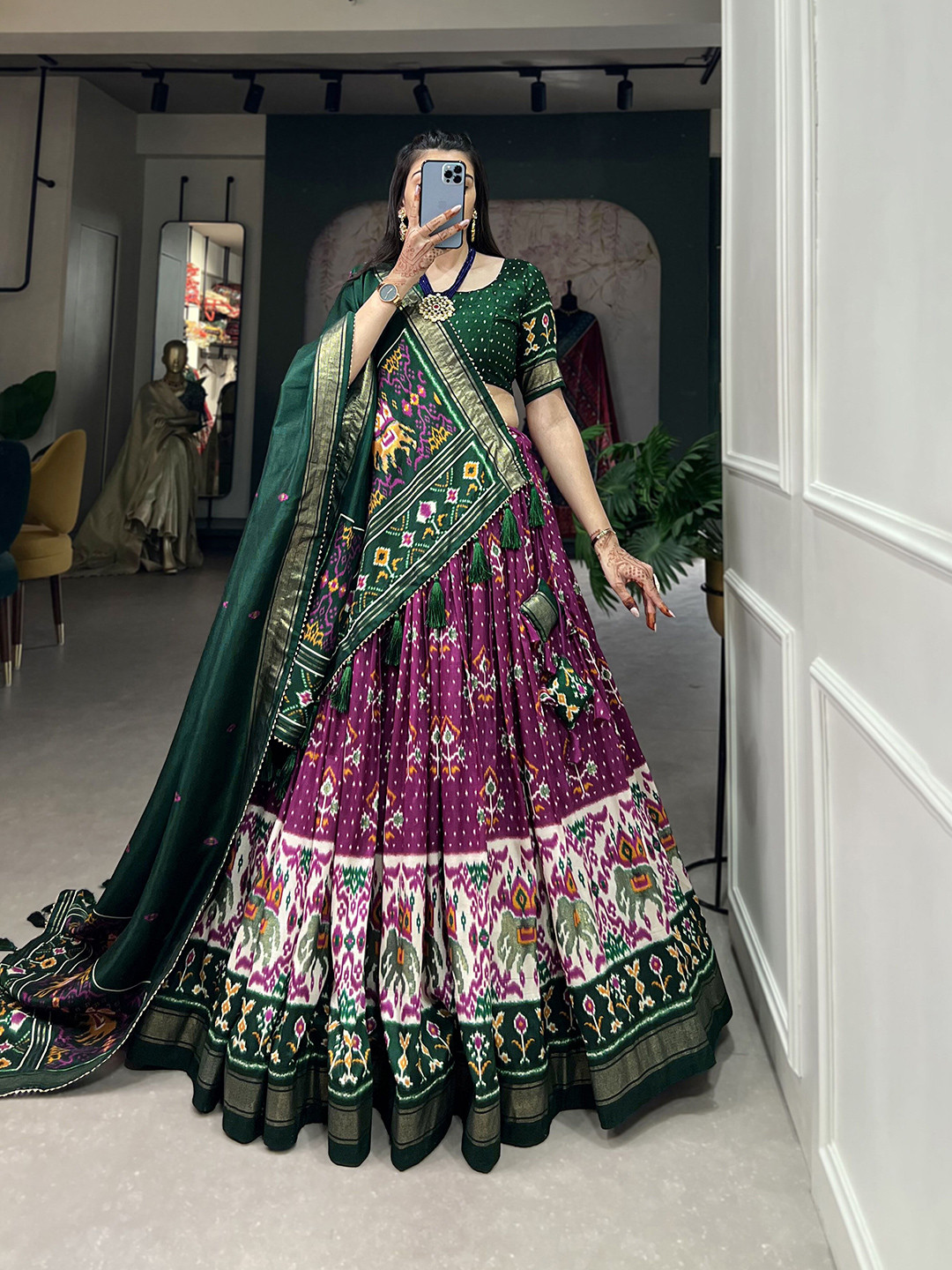 

RADHVI BIZ Printed Kalamkari Ready to Wear Lehenga & Unstitched Blouse With Dupatta, Purple