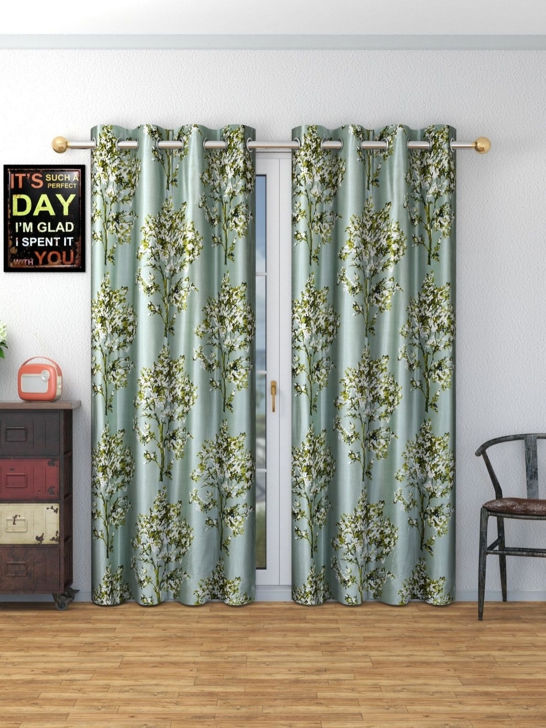 

Galaxy Home Decor Green Set of 2 Floral Window Curtain