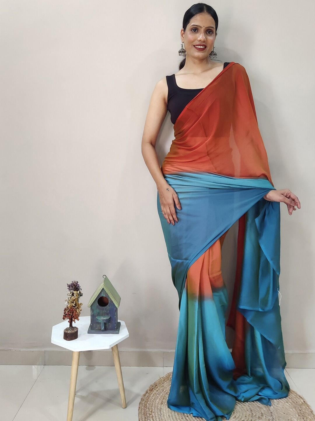 

DIVASTRI Ombre Pure Chiffon Saree, Orange