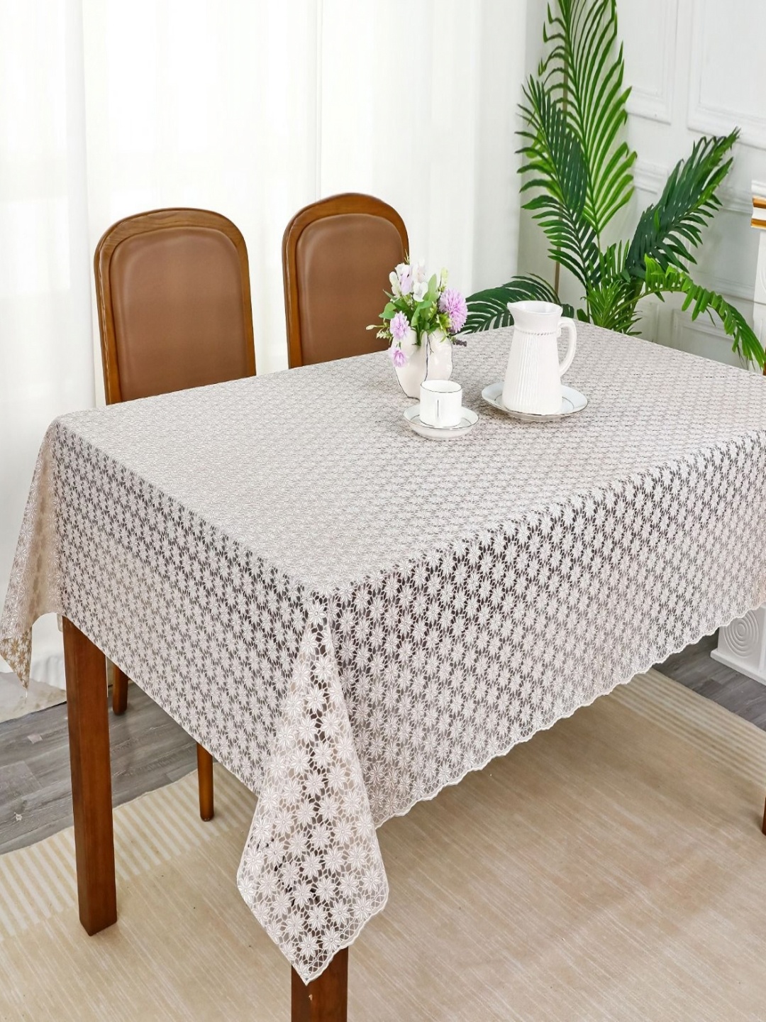 

Dakshya Industries Nude-Coloured Floral Waterproof Plastic 6-Seater Table Cover