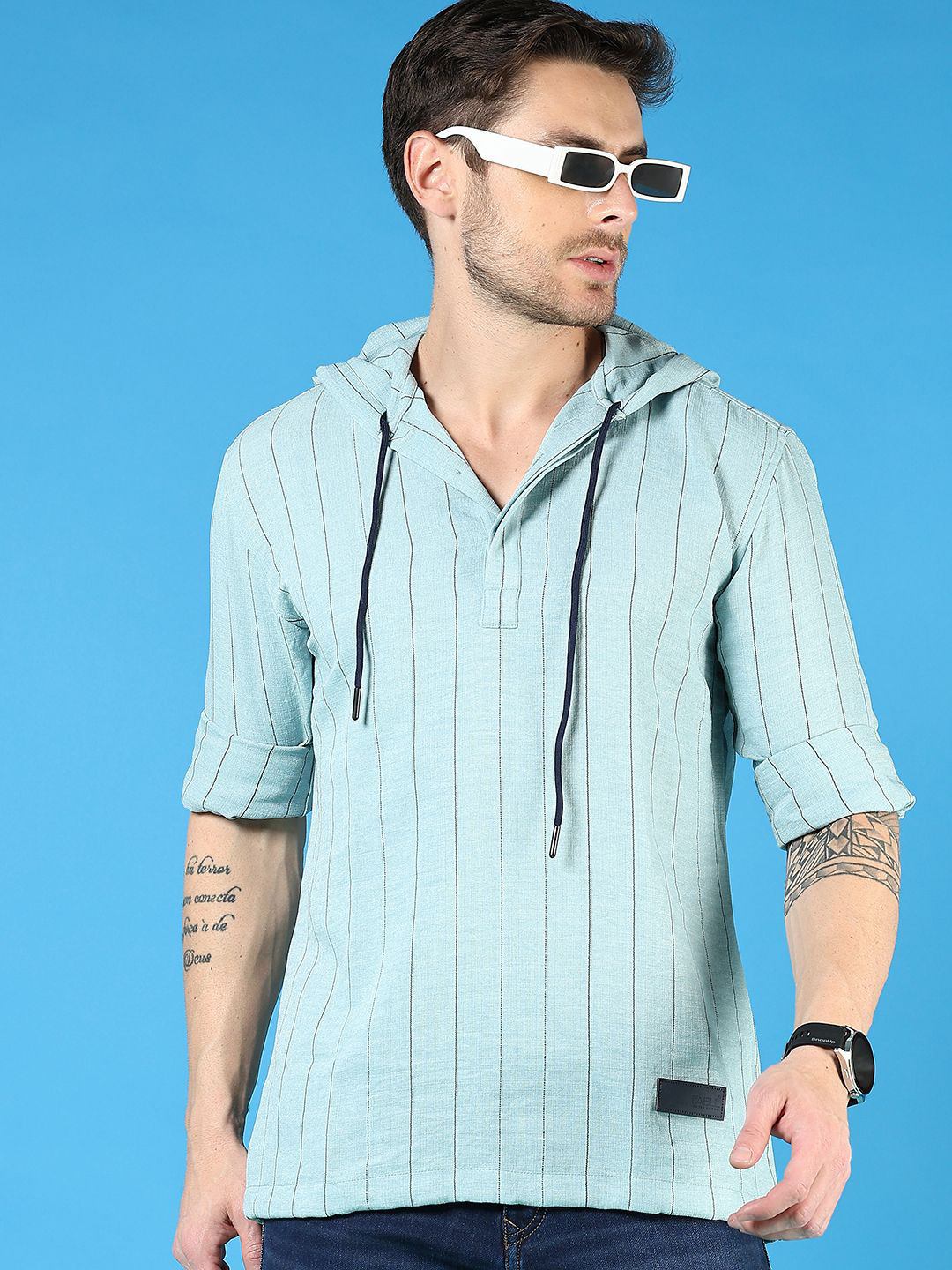 

V-Mart Men Opaque Striped Casual Shirt, Blue