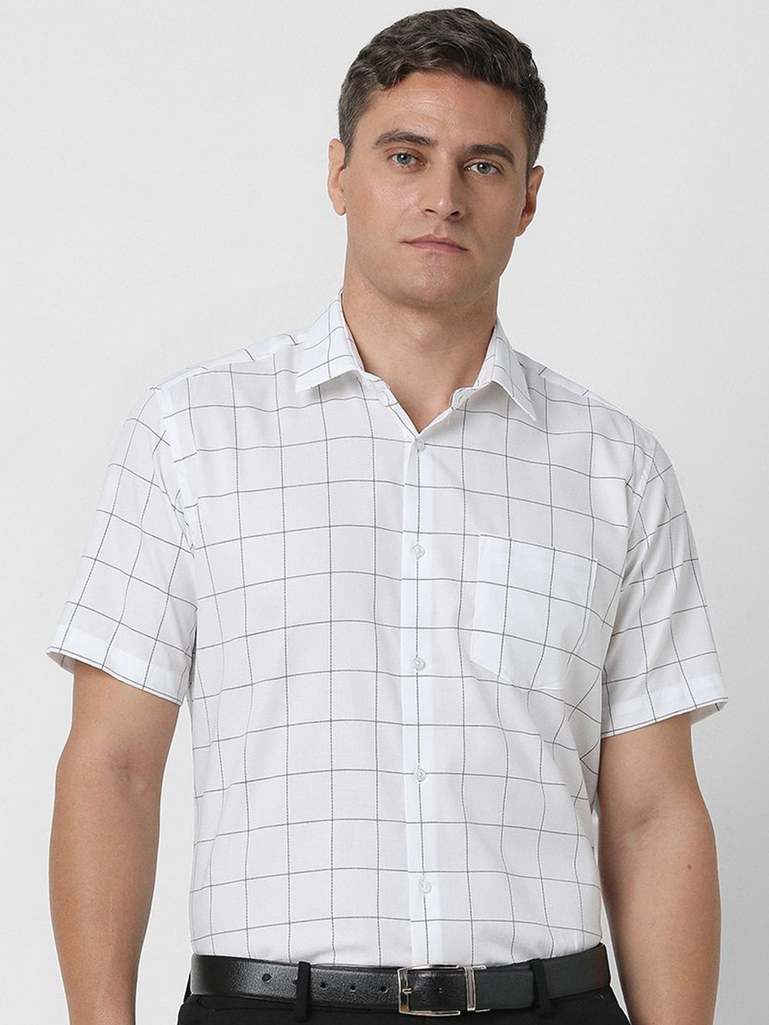

Van Heusen Men Windowpane Checks Opaque Checked Party Shirt, White