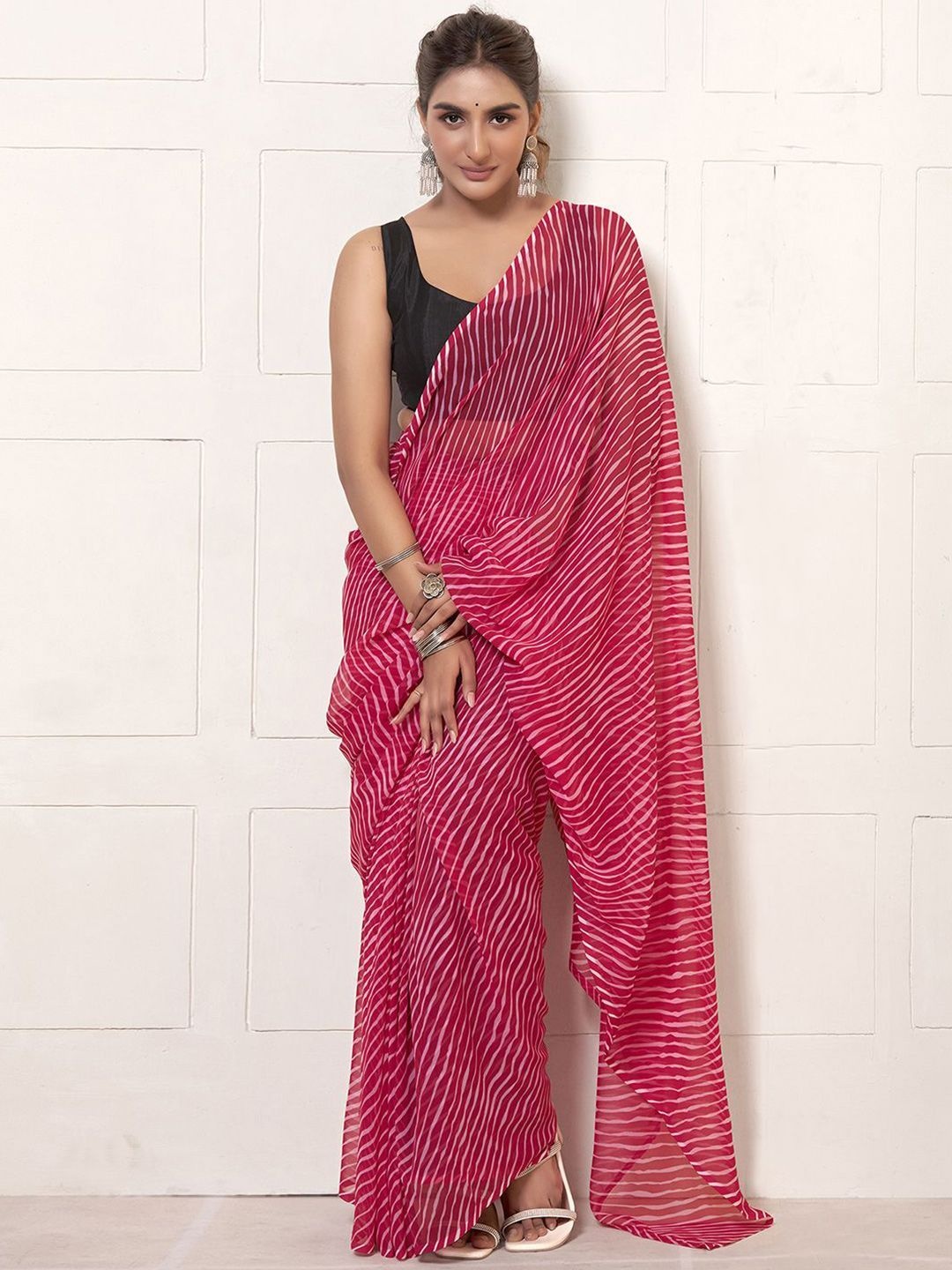 

DIVASTRI Leheriya Pure Georgette Ready to Wear Leheriya Saree, Pink