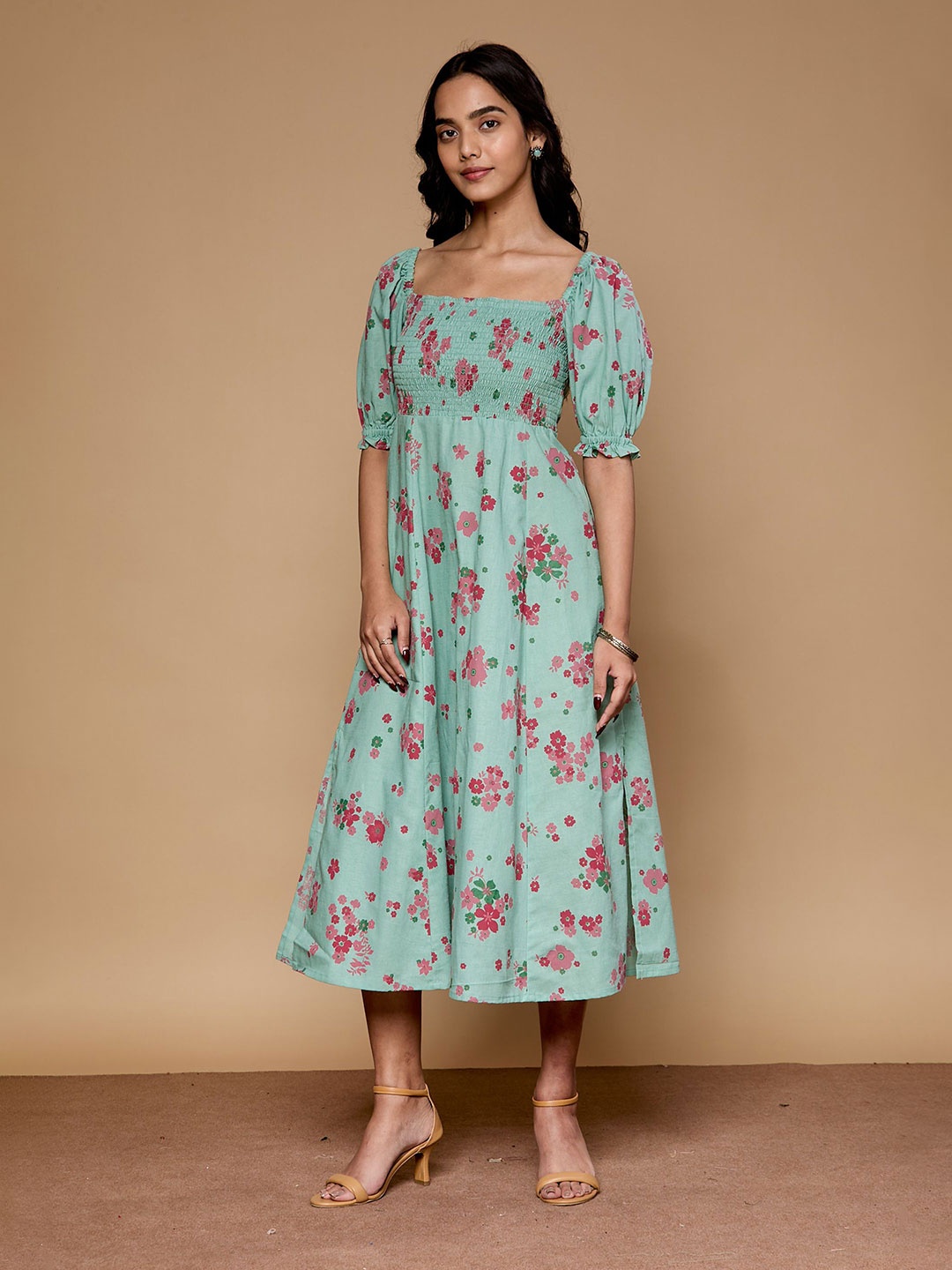 

Saaki Floral Print A-Line Midi Dress, Green