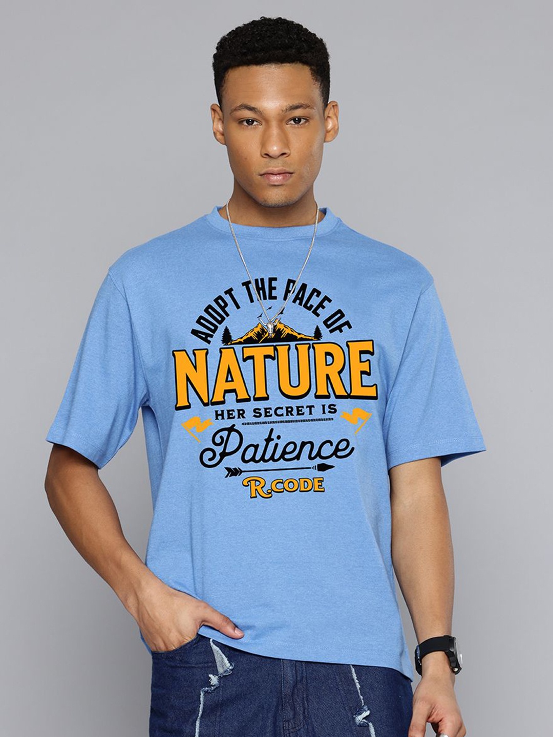 

R.Code by The Roadster Life Co. Men Printed T-shirt, Blue