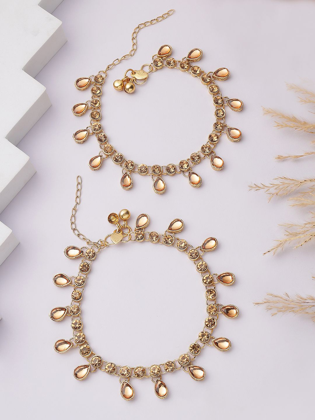 

ANIKAS CREATION Gold-Plated Kundan Anklet