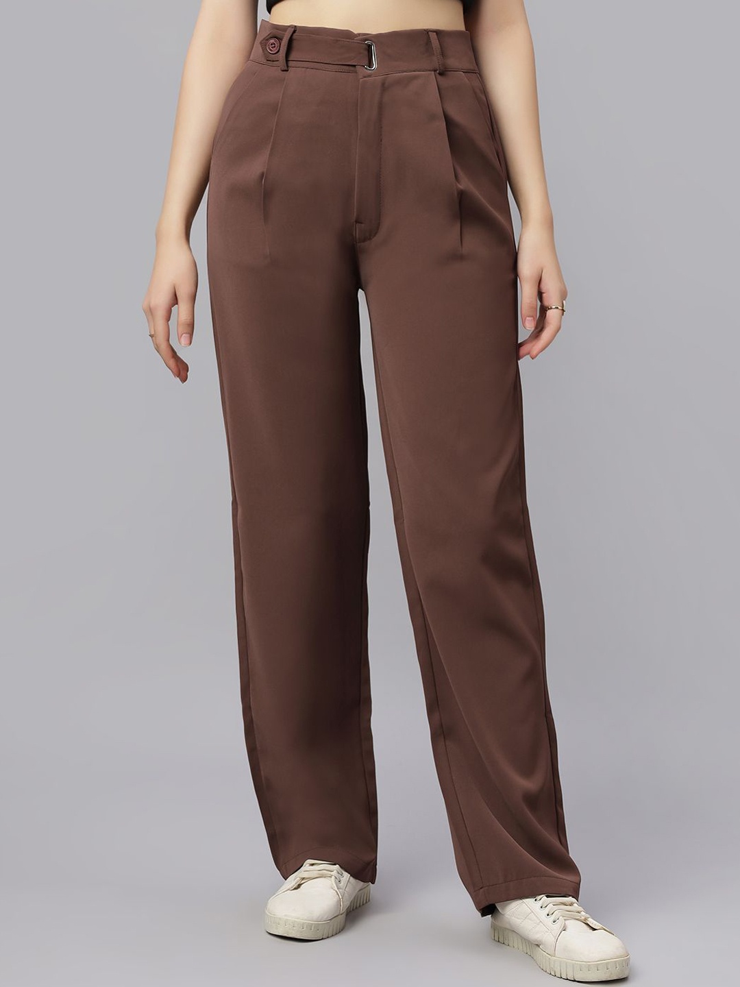 

ZUYA Women Loose Fit High-Rise Pleated Trousers, Brown