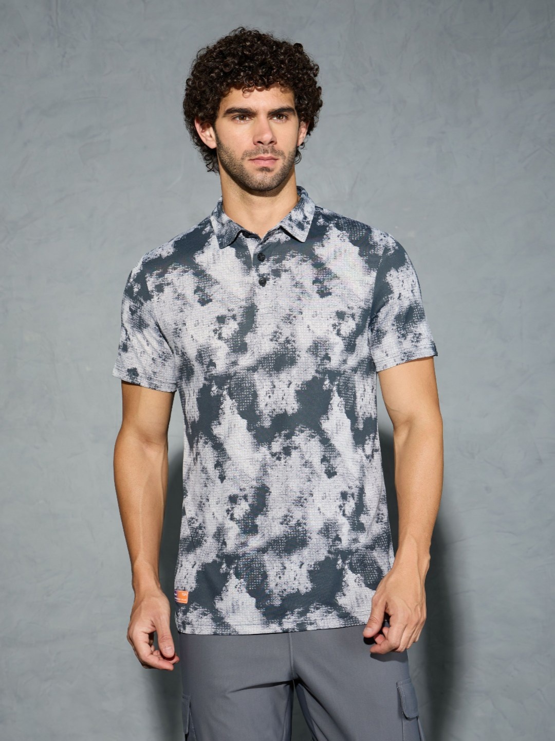 

Technosport Men Printed Polo Collar Antimicrobial Slim Fit T-shirt, Grey