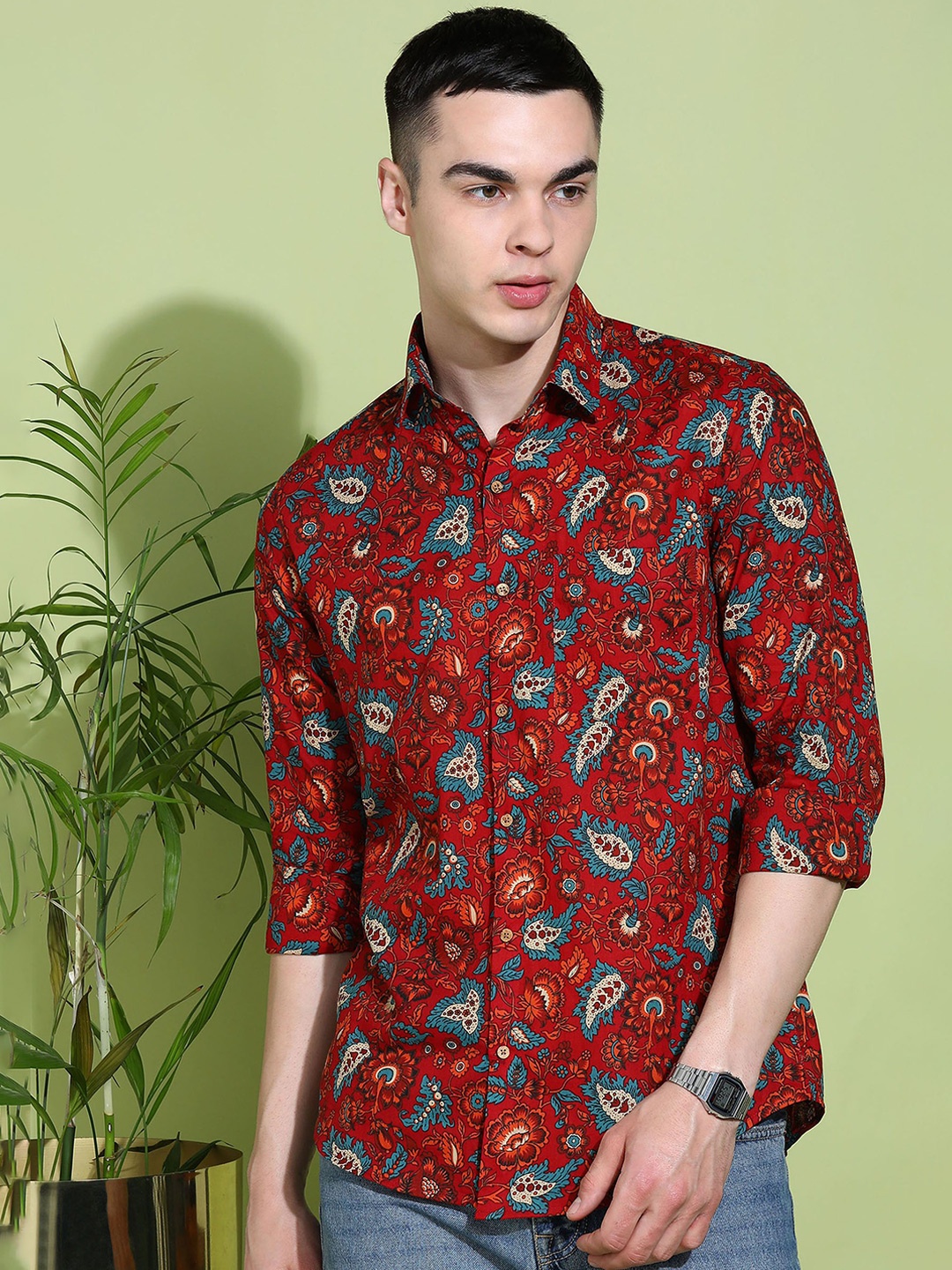 

Anouk Men Slim Fit Floral Opaque Printed Casual Shirt, Red