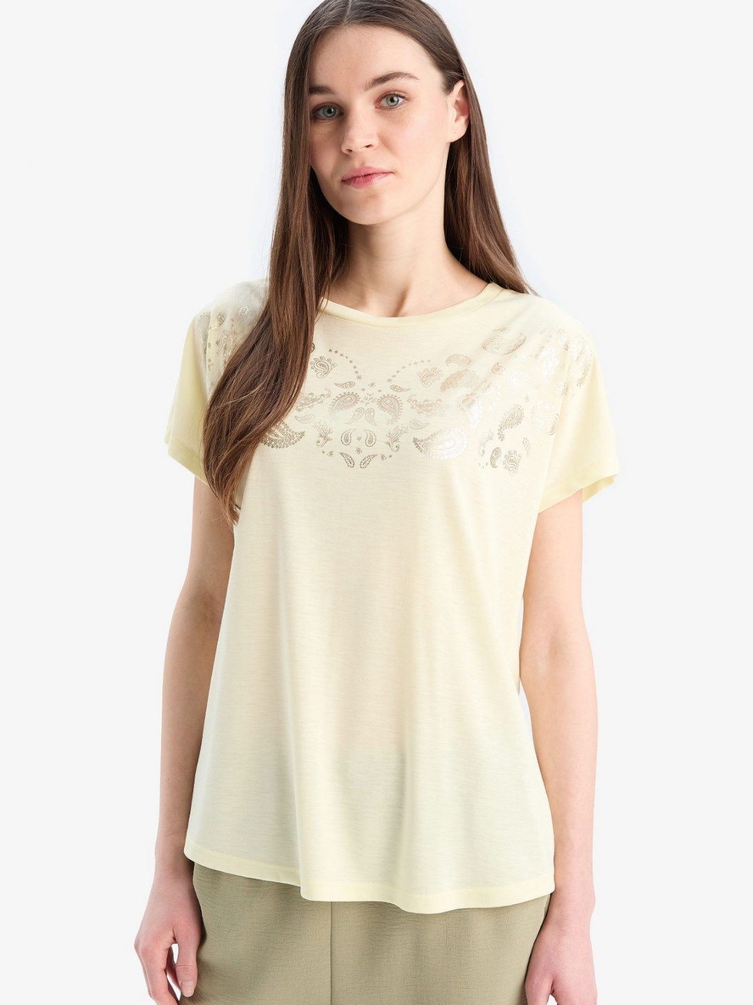 

DeFacto Women Typography Printed Extended Sleeves Ethnic T-shirt, Na