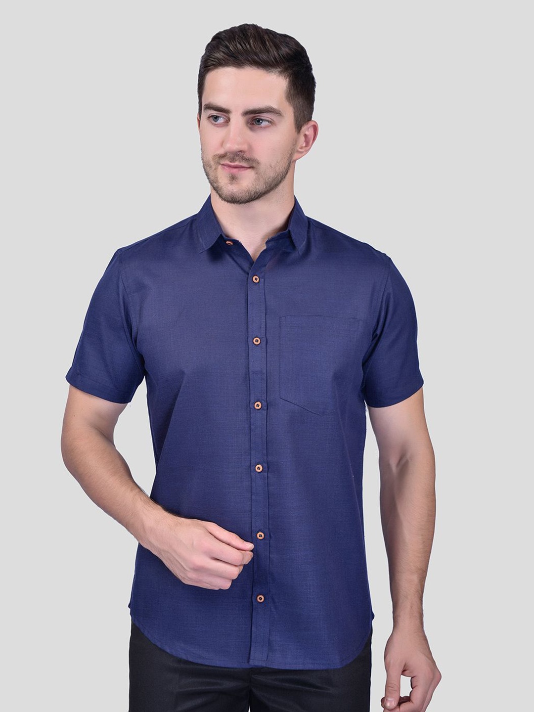 

Moda Rapido Men Classic Opaque Casual Shirt, Navy blue