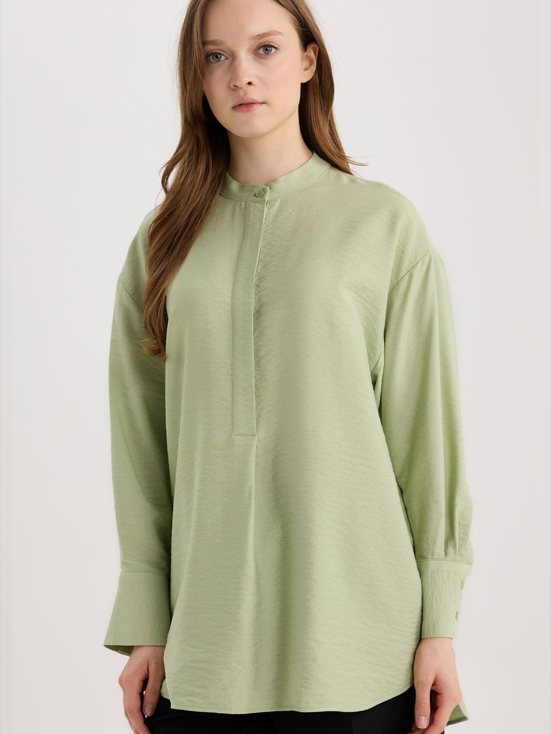 

DeFacto Mandarin Collar Tunic, Green