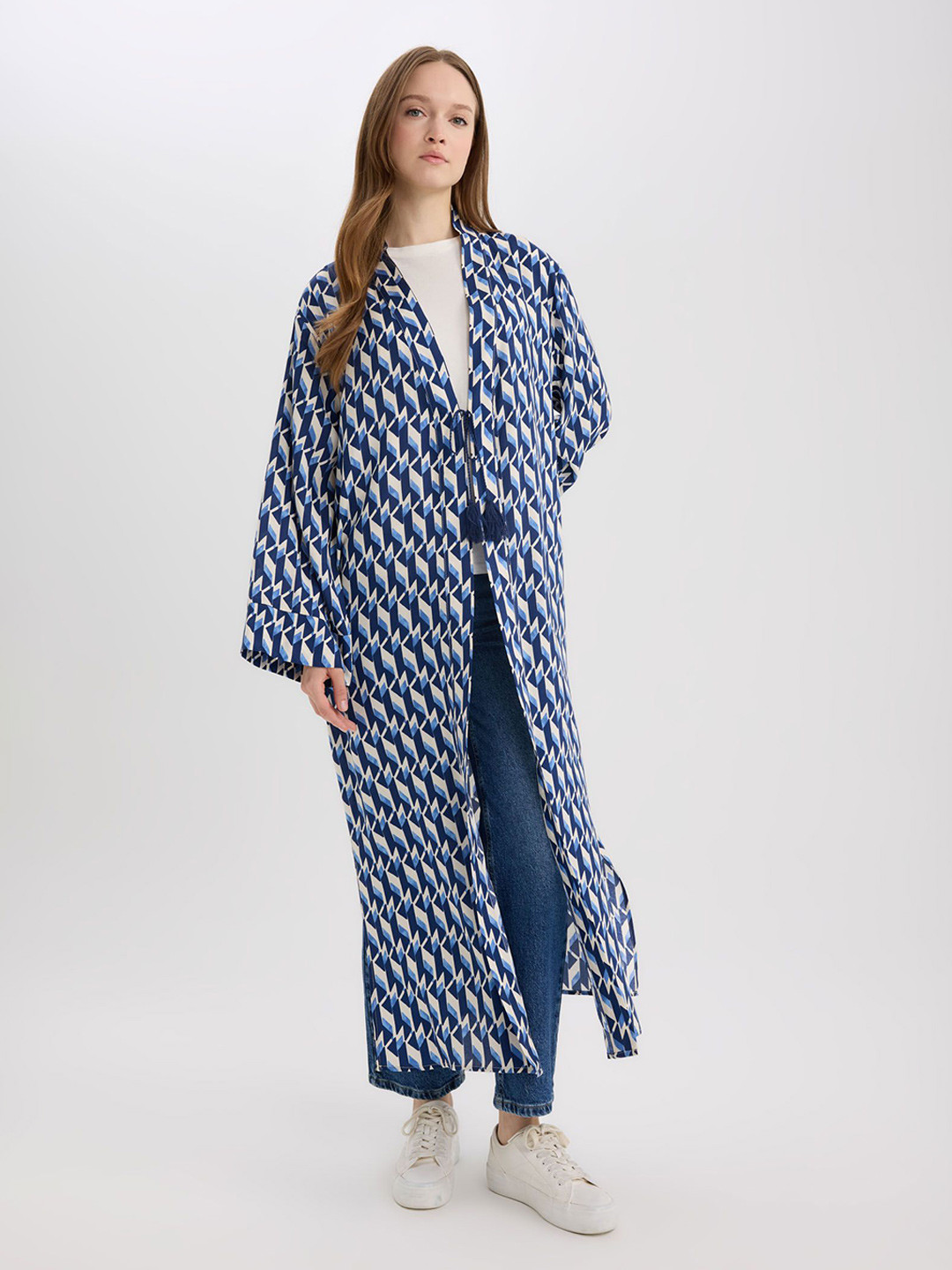 

DeFacto Print Flared Sleeve Kaftan Midi Dress, Na