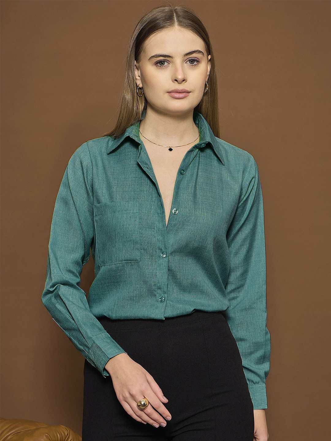 

The Roadster Lifestyle Co Cotton Spread Collar Shirt, Teal