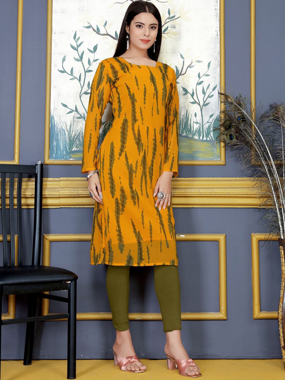 

Moda Rapido Printed Gotta Patti Georgette Kurta, Yellow