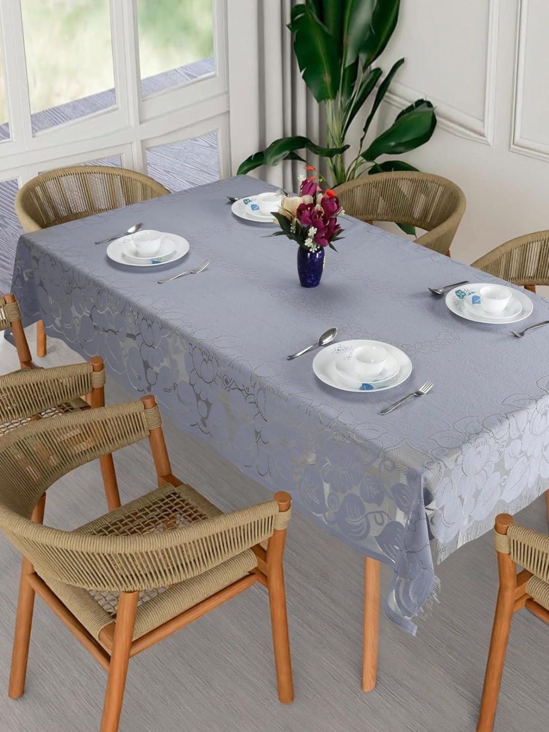 

Homerz Grey Floral Cotton 4-Seater Table Cover