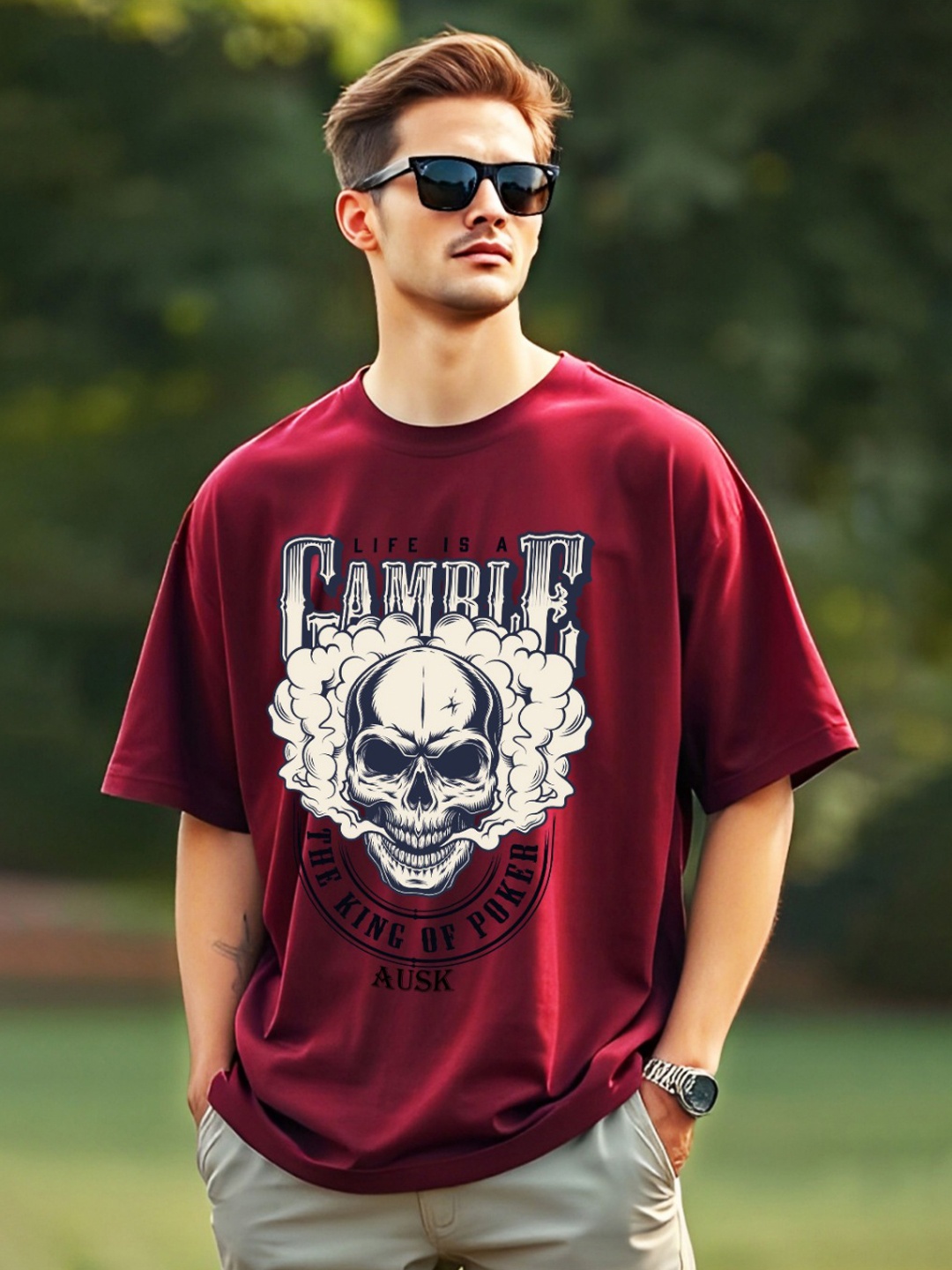 

AUSK Men Printed Applique T-shirt, Maroon