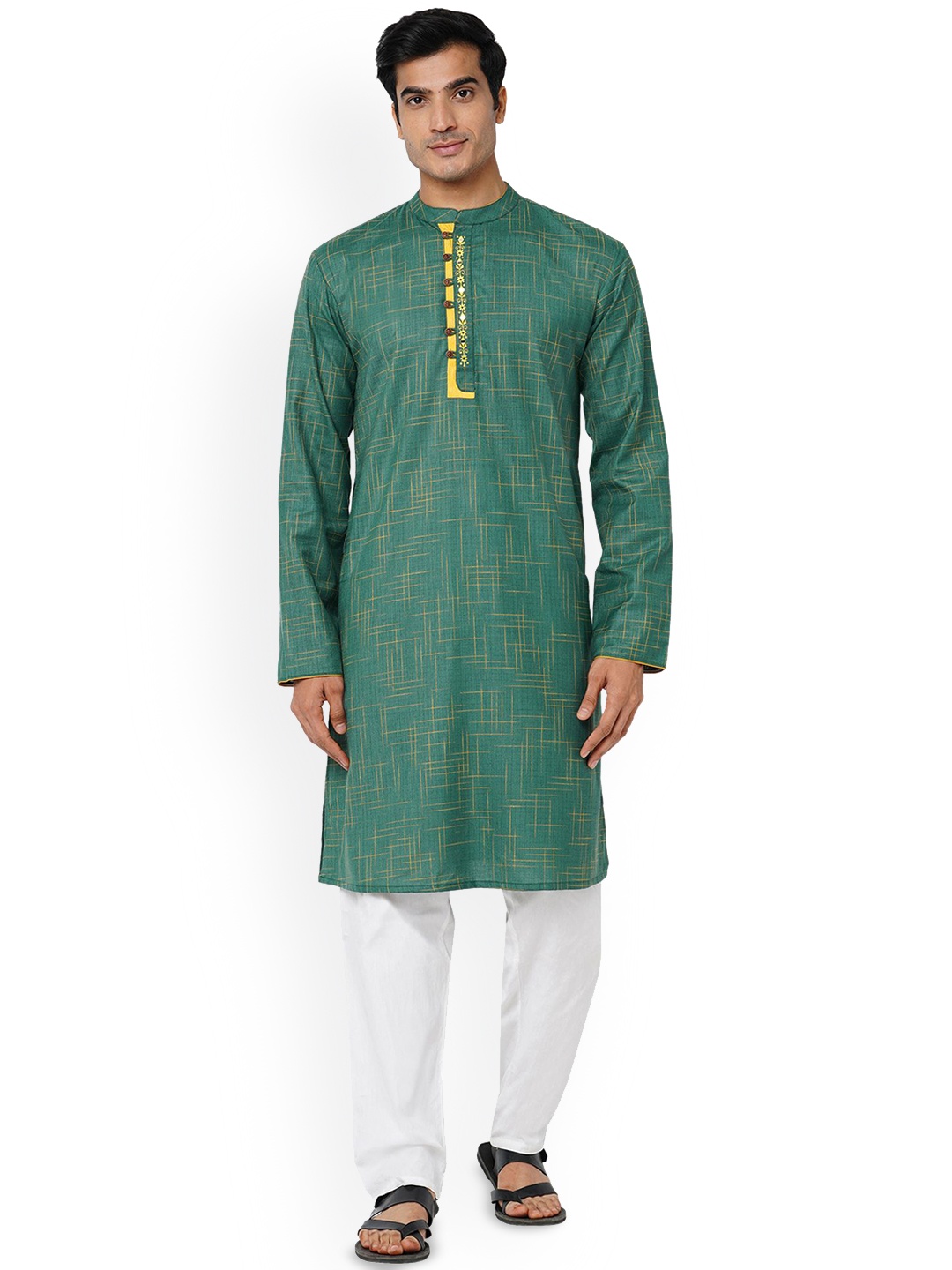 

Arch element Men Flared Sleeves Mirror Work Kurta, Green