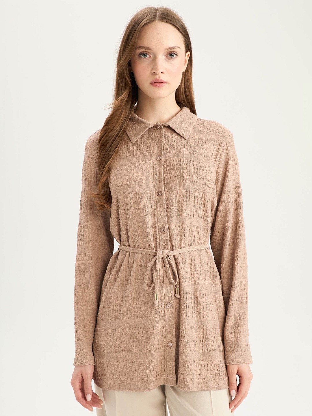 

DeFacto Shirt Collar Tunic, Brown