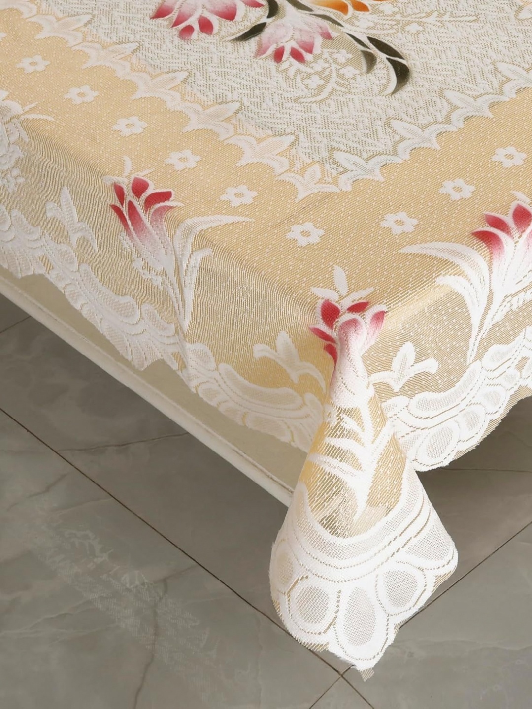 

Homerz Beige Floral Cotton 4-Seater Table Cover