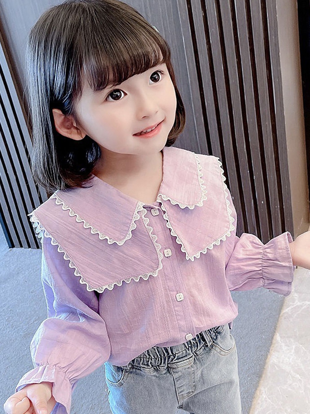 

LULU & SKY Girls Opaque Striped Casual Shirt, Purple